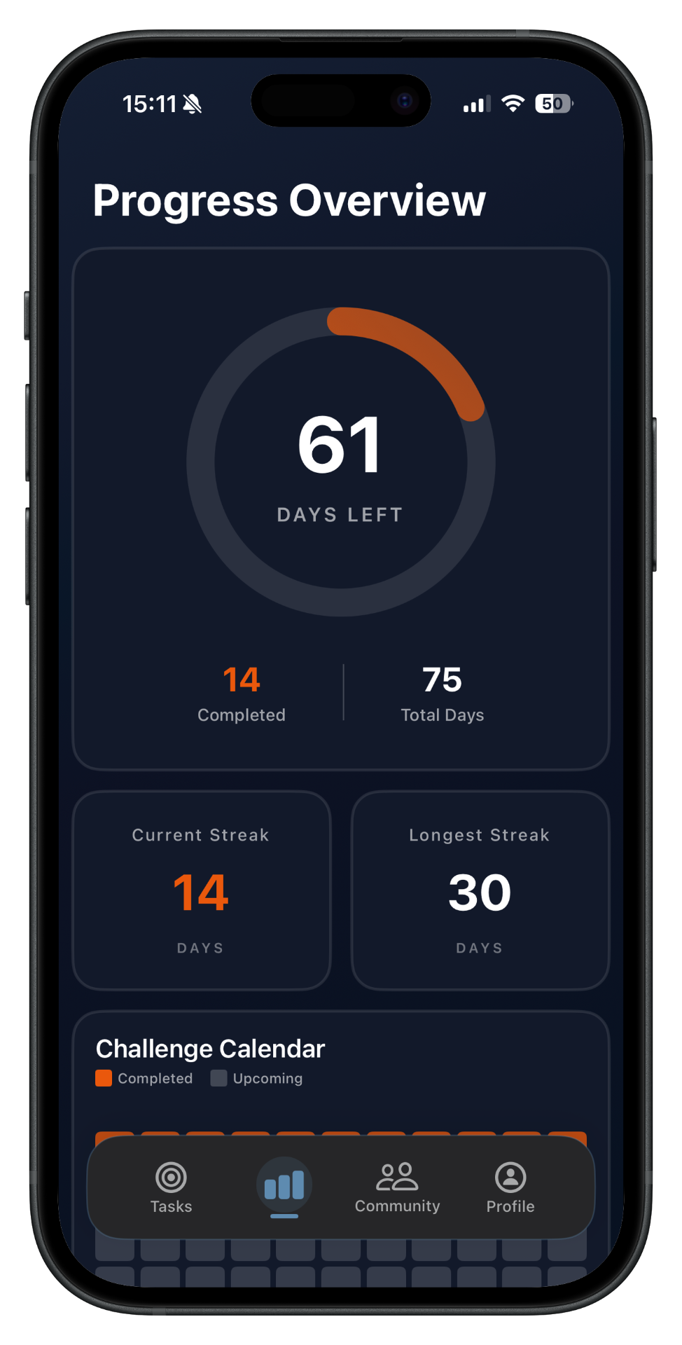 75 Forge calendar tracking view